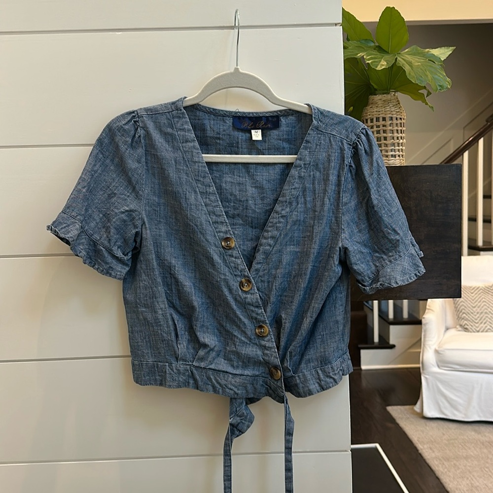 Blue Rair wrap denim top